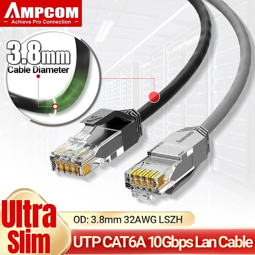 Rj45 Jack - AMPCOM Ultra Slim Cat6a Network Cable,