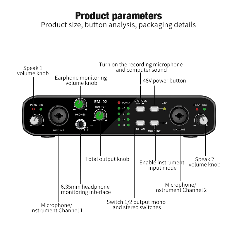Condenser Microphone Kit - Audio Interface With Microphone 48V Preamp