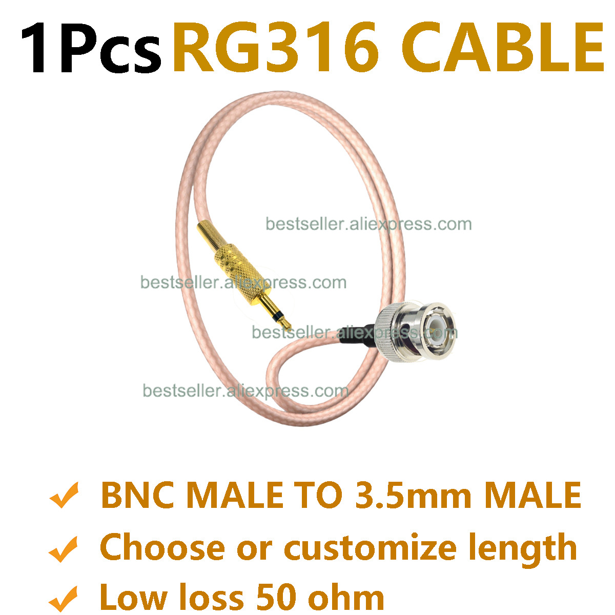 Audio Jumper Wire - 1Pcs RG316 BNC Male to 3.5mm
