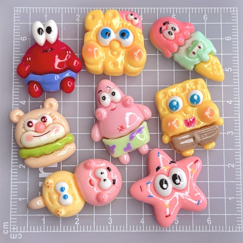 Diy Headphone - 8PCS Kawaii SpongeBob SquarePants Series Resin